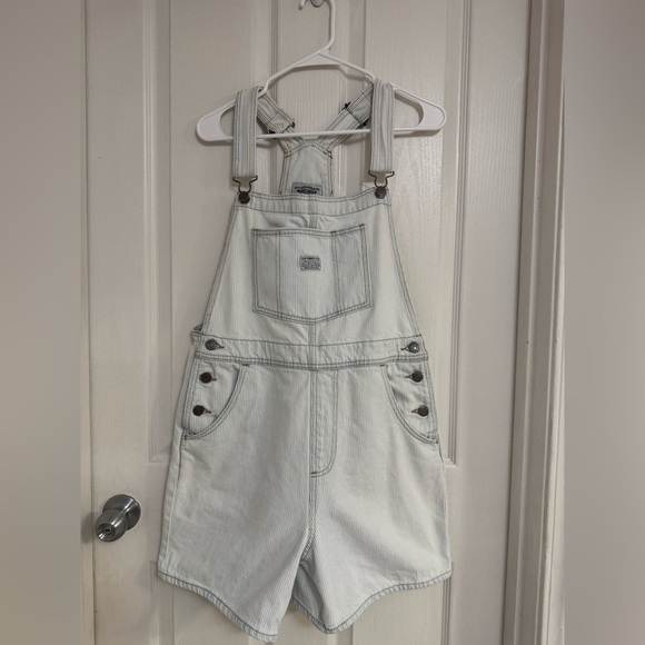 Levi’s Two Horse Brand Striped Denim Short Overalls - Size M - Picture 3 of 13